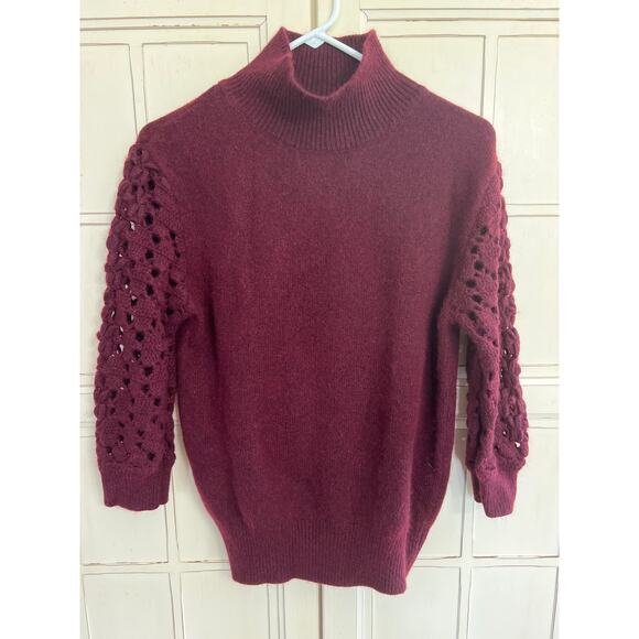 Magaschoni size medium maroon cashmere blend sweater crocheted sleeves - Picture 1 of 3